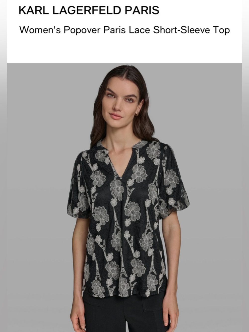 Karl Lagerfeld Black Top with Cream Floral Lace